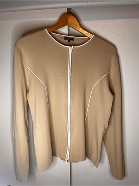 Rino Rossi Beige Zip-Front Knit Jacket